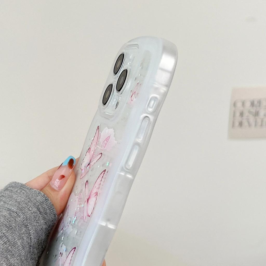 Glitter Sequins Butterfly Bumper Case For iPhone 16 E 15 14 13 12 Mini 11 Pro XR X XS Max 7 8 Plus SE Curly Frame Bling Cover