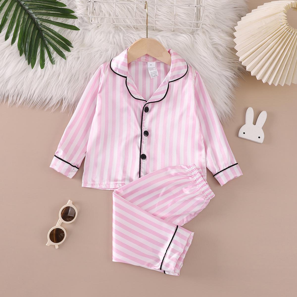 

Silk-Feel Striped Children s Pajamas - Long Sleeve Home Wear for Spring and Autumn 90 cm розовый