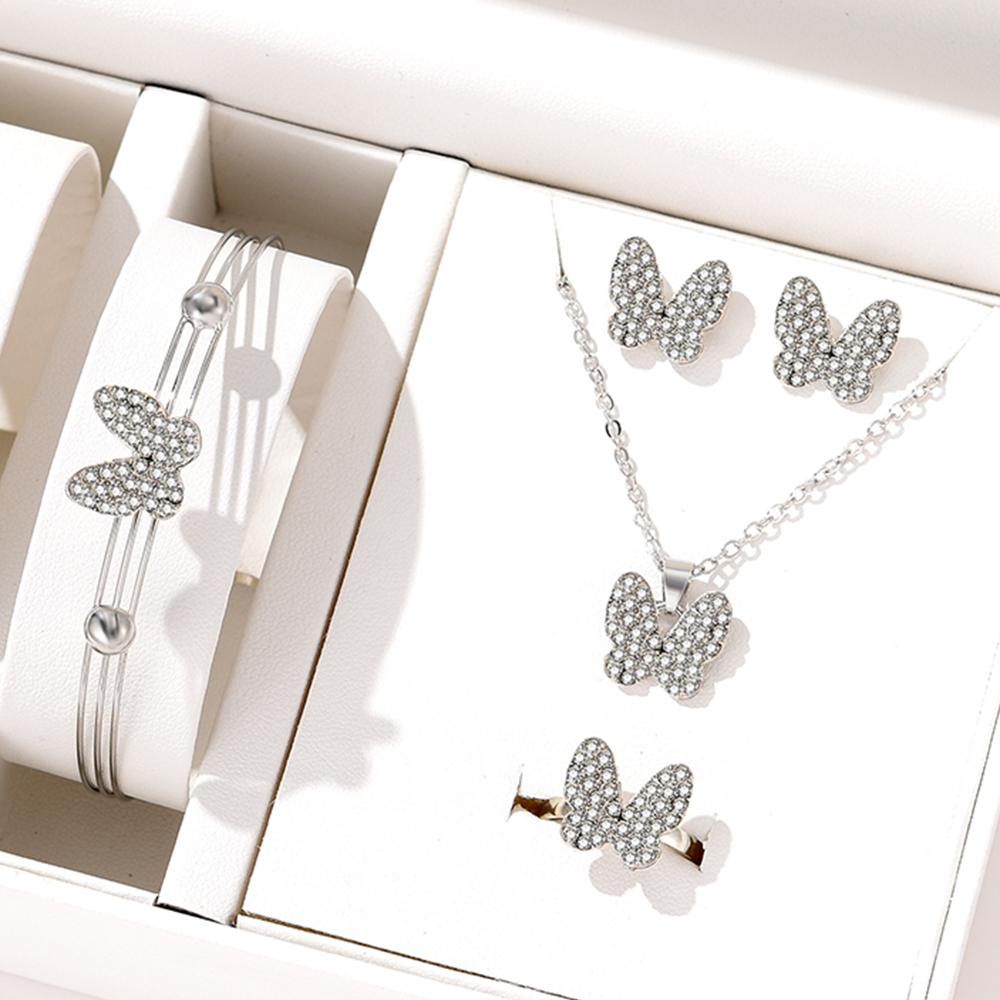 

Набор из 5 предметов Женский темперамент Личность Универсальность Бабочка Циркон Креативное Любовное Ожерелье Кольцо Браслет Серьги Аксессуары