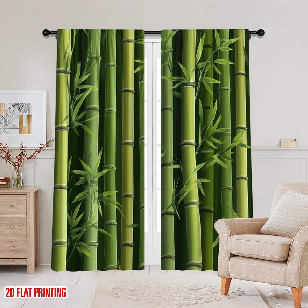 2pcs,2D Plane Printing Pattern Curtains Bamboo Forest Versatile Fabric (without Rod) Gifts Perfect for Living Room, Home