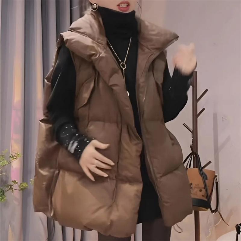 Damen Übergröße 6XL Parkas Weste Winter Damen Freizeit Puffer Ärmellose Jacke Koreanische Damen Baumwollwattierte Weste Jacke XS kaffeebraun