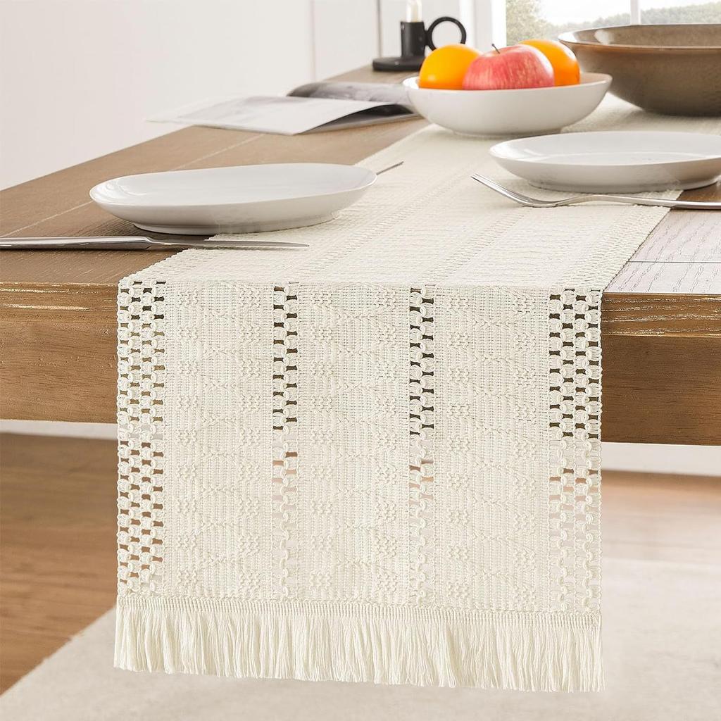 Cotton and Linen Splicing Table Flag Home Two-color Woven Tassel Tablecloth Natural Material Homestay Pastoral Decoration