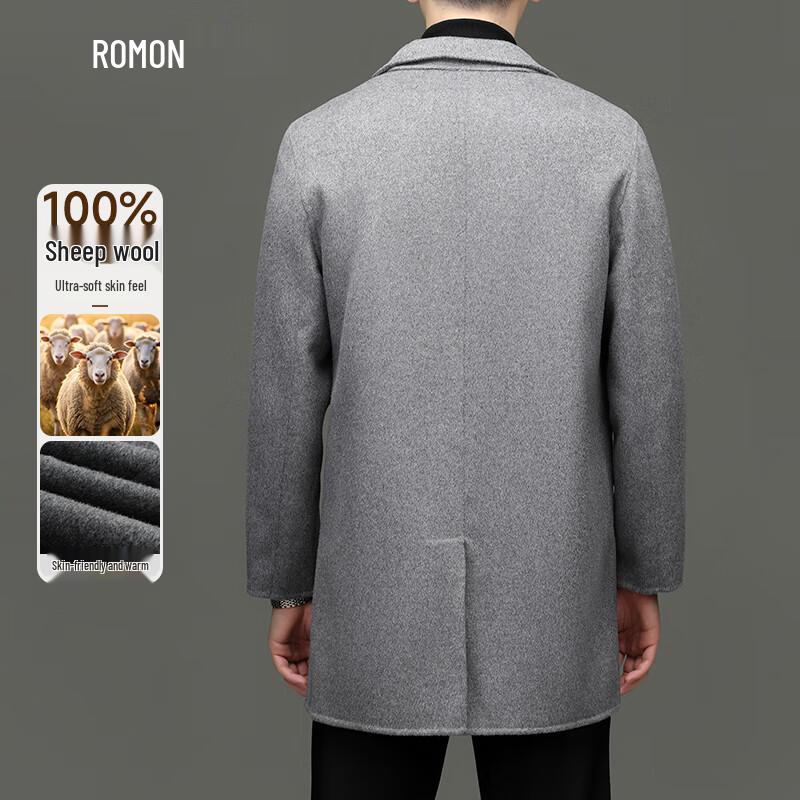 Romon Men's 100% Wool Mid-Length Suit Collar Coat