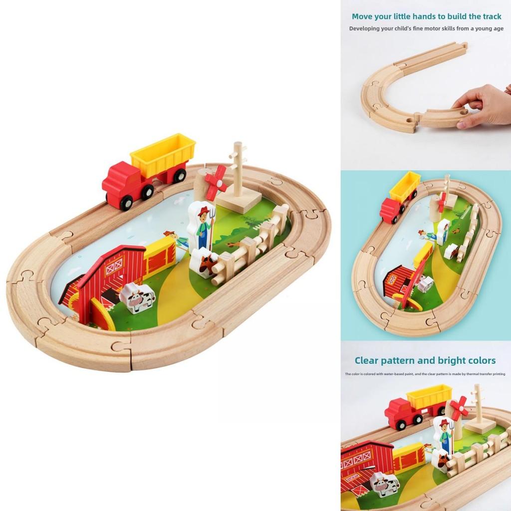 Wooden Farm Track Scene Building Blocks Children Toy Set For Kids Educational Play