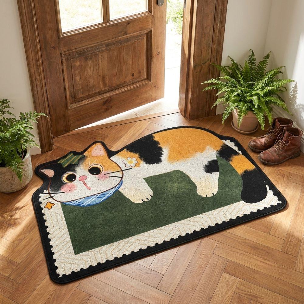 Absorbent Bathroom Floor Mat Irregular Shaped Entryway Mat Cute Cartoon Cat Carpet Bathroom