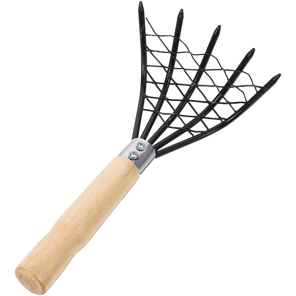 1Pcs Ergonomic Wood Handle Stainless Steel Net Rake Portable Rust Resistant Clam Digger Beach Digging Rake Seafood Harvesting