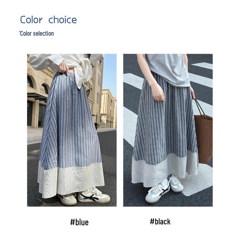 Damen Hohe Taille Japanischer Retro Streifen A-Linien Schirmrock – Schlankmachend und Elegant für Frühling/Sommer
