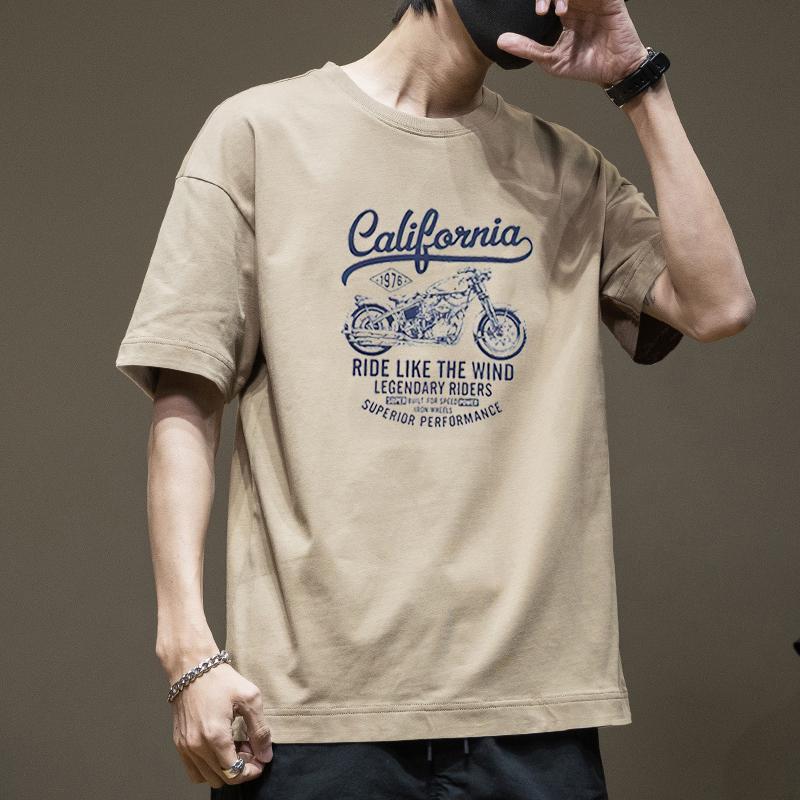 Retro Short Sleeved T-shirt for Men's Summer Fashion Brand Pure Cotton T-shirt with Fashionable Pattern