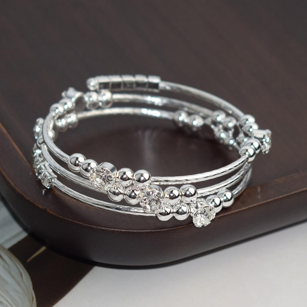 Korean Style New 3-Row Winding Arm Open-Ended Bracelet Indian Rhinestone Copper Bead 1228