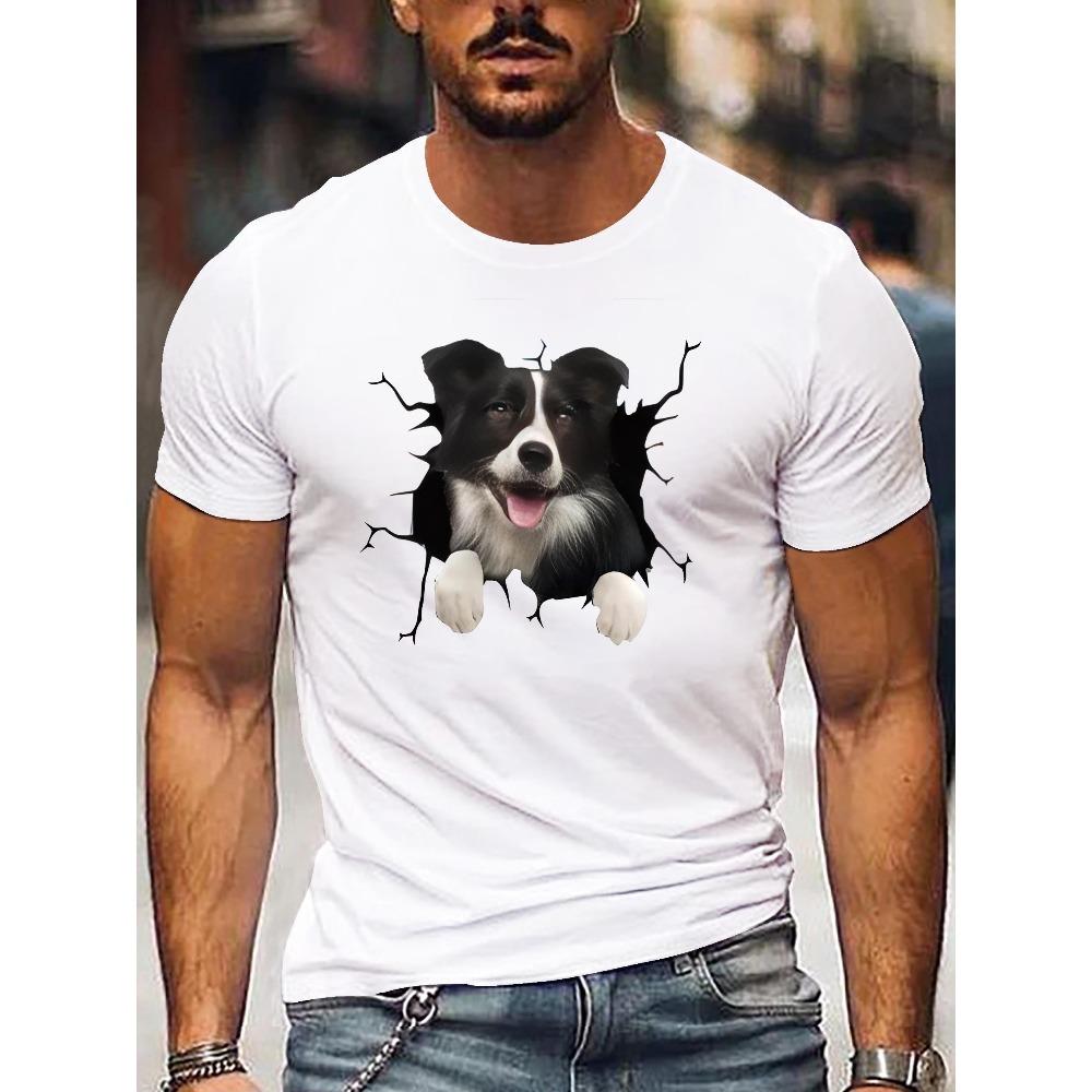 

European sizes [Casual Soft Stretch Round Neck Tee] Men s Casual Cute Pet Print T-Shirt - Soft Stretch Fabric, Round Neck, Short Sleeve 4XL білий