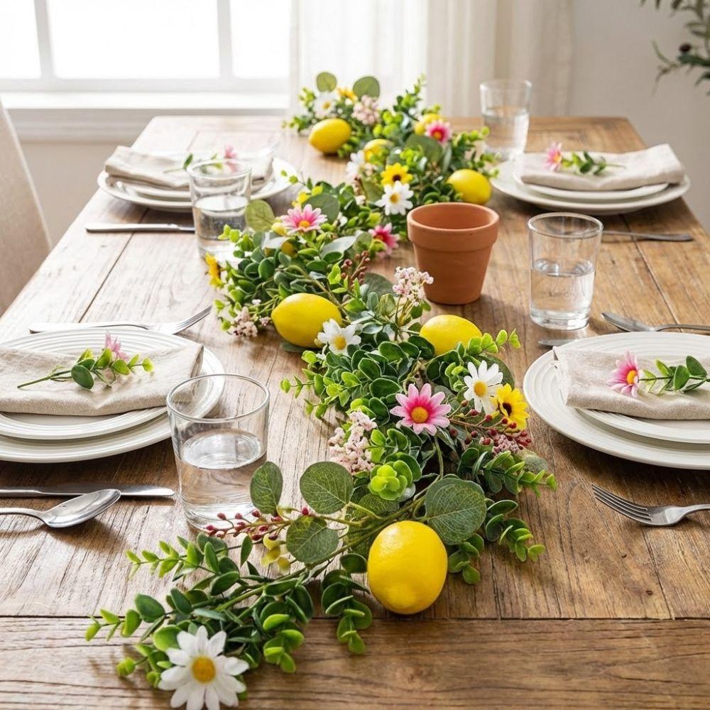 Silk Flowers Artificial Lemon Vine 200CM Length Green Leaves Lemon Vine Wreath Real Touch Realistic Fake Plant Outdoor Decor