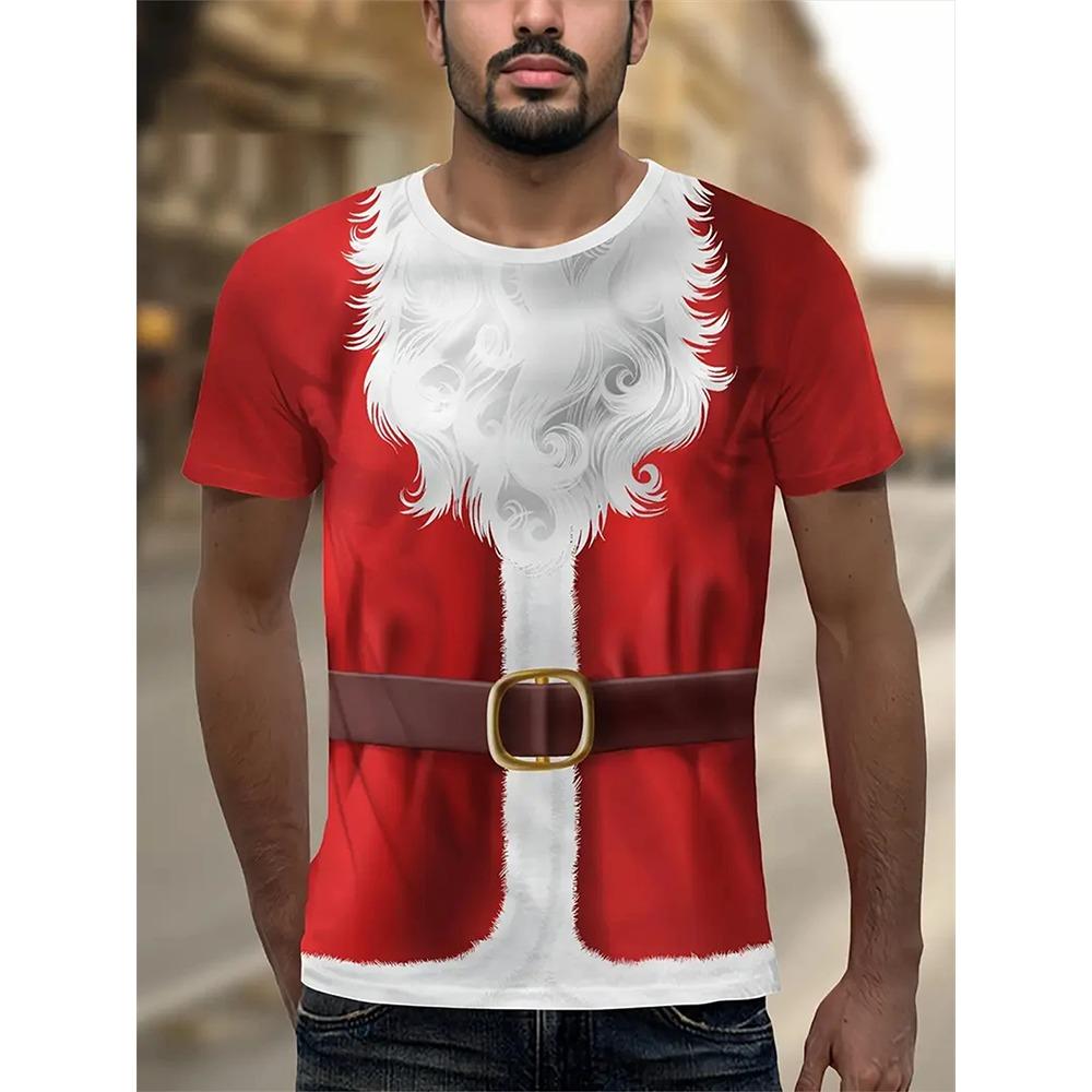 New 3D Elk And Beer Print Street Fashion Men's Christmas Holiday Party Casual Short-sleeved