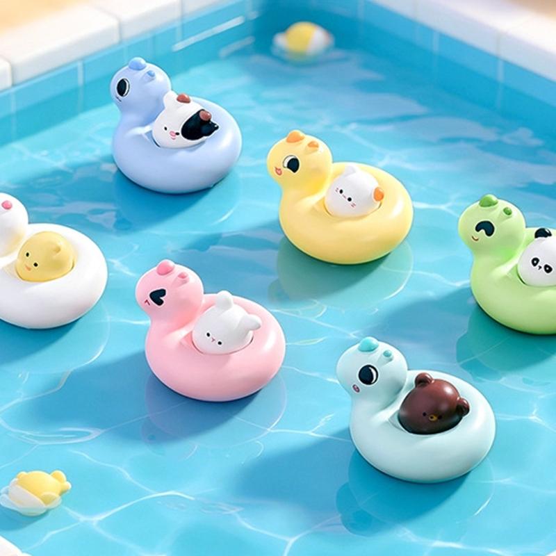 6PCS Cartoon Animal With Swimming Rings Desktop Ornaments Perfect for Kids Room and Landscape Potted Plant Decoration