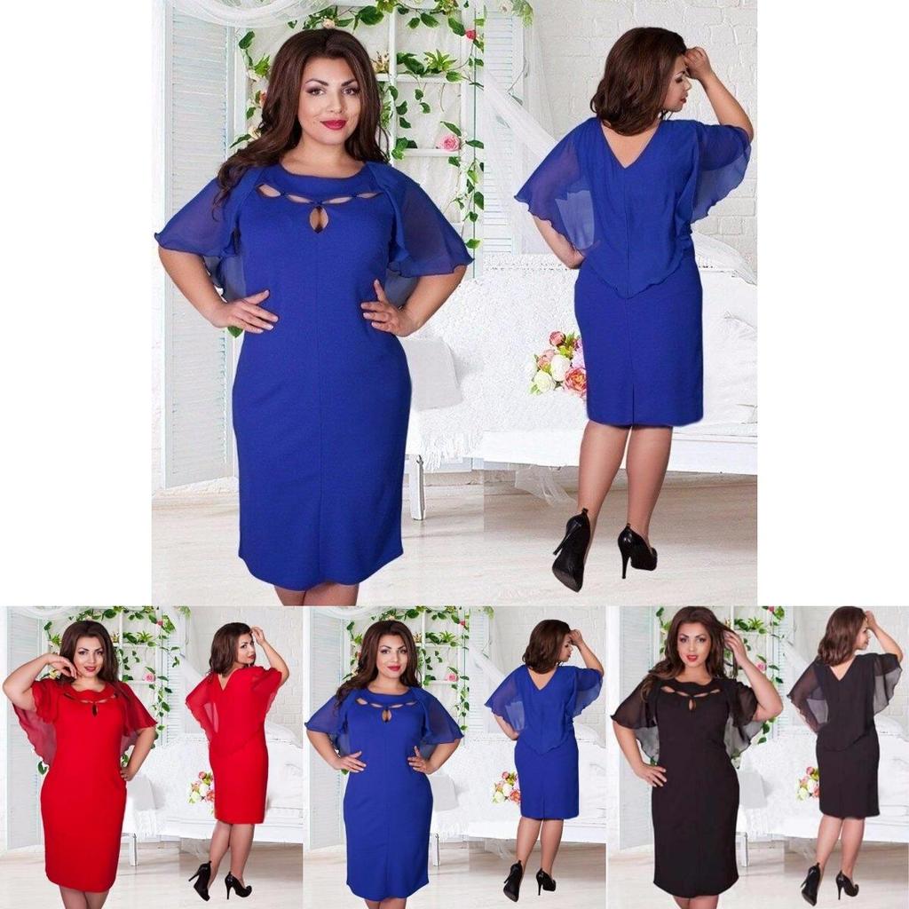 Elegant Women Hollow Out Cape Dress Short Sleeve Clubwear Beach 6xl Large Size Chiffon