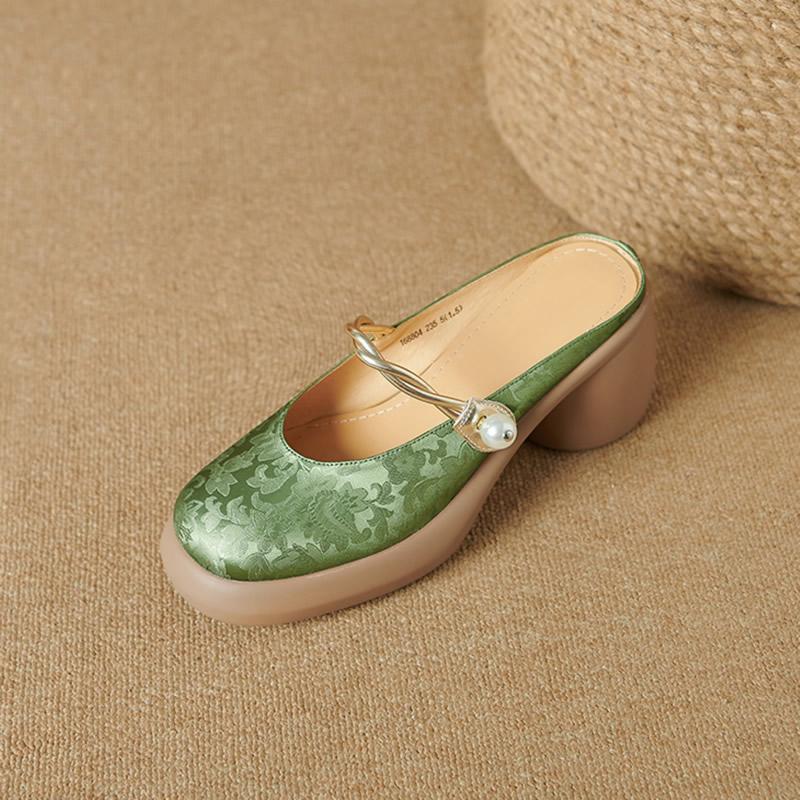 

Современные шлепанцы на среднем каблуке с круглым носком, туфли баотоу на толстом каблуке для женщин, горячая распродажа 2025, уличная мода, летние женские шлепанцы 40 зелёный