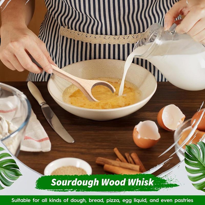 BEAU-12Inch Wooden Danish Dough Whisk Sourdough Whisk Dough Mixer Bread Whisking Tool For Mixing Sourdough Bread