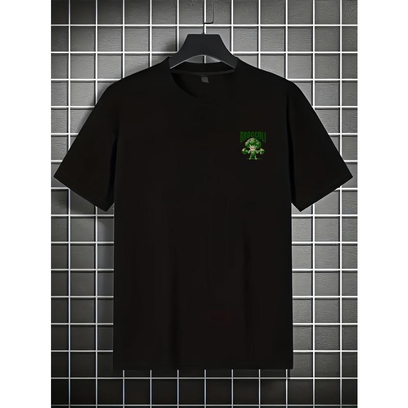 Men's Loose Fit Short Sleeve T-Shirt - Breathable Casual Summer Tee with Broccoli Graphic Print Slogan, Small Round Neck for Outdoor Activities