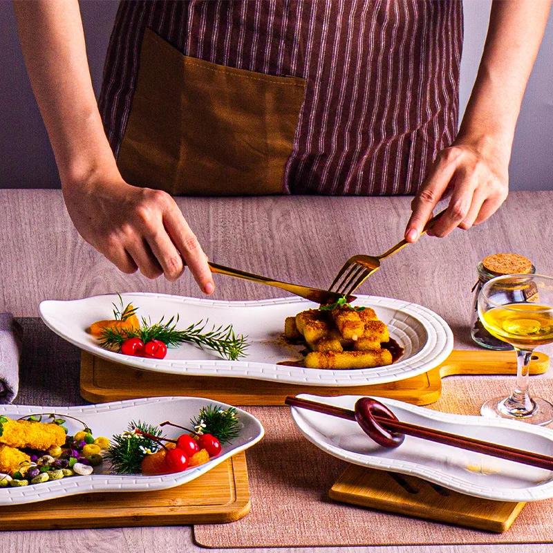 Hotel ceramic tableware gourd barbecue flat plate pasta steak white cold dish fusion dish Chinese restaurant