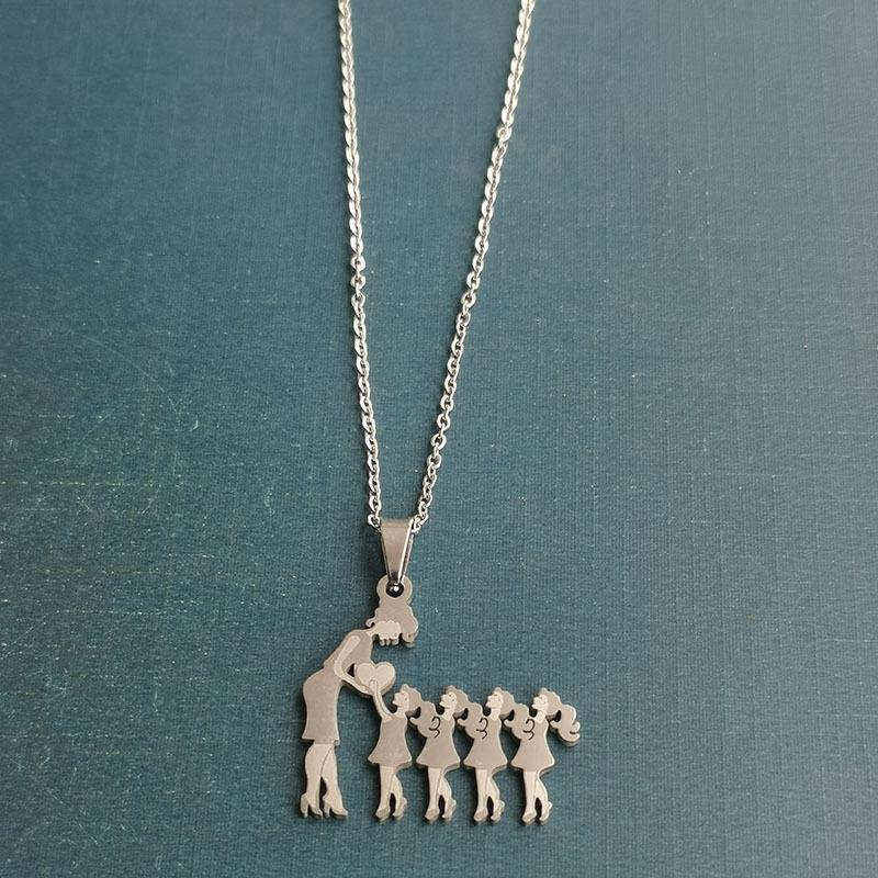 Mother And Children Necklace Stainless Steel Mom Son Daughter Pendants Necklaces Family Jewelry Gifts