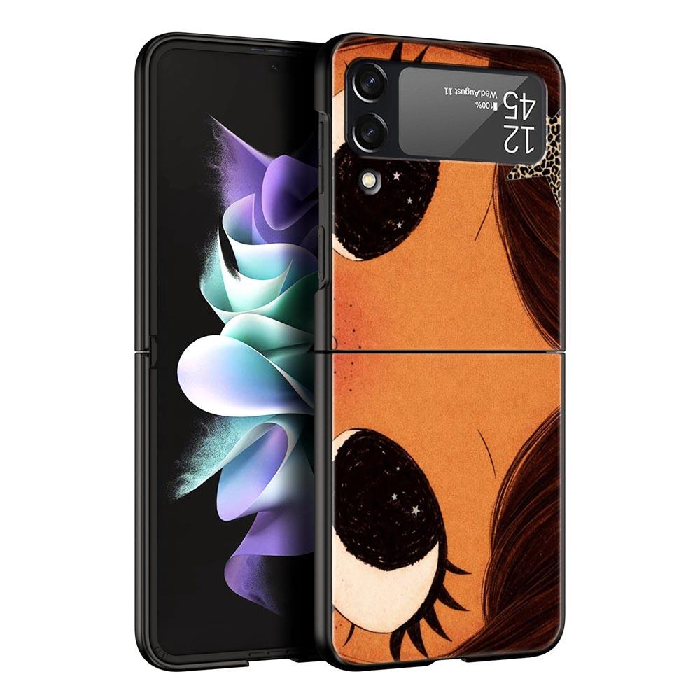 Hard PC Phone Case For Samsung Galaxy Z Flip 7 6 5 4 Black Cover For Galaxy Z Flip 3 Foldable Shockproof Cute Black Big Eyes Bag