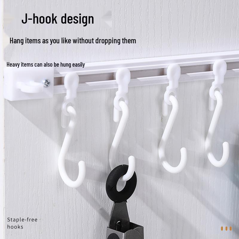 Sliding Hanging Hook Rack for Cabinet Doors, No-Drill Adhesive Rail for Spoons, Spatulas, and Kitchen Tools