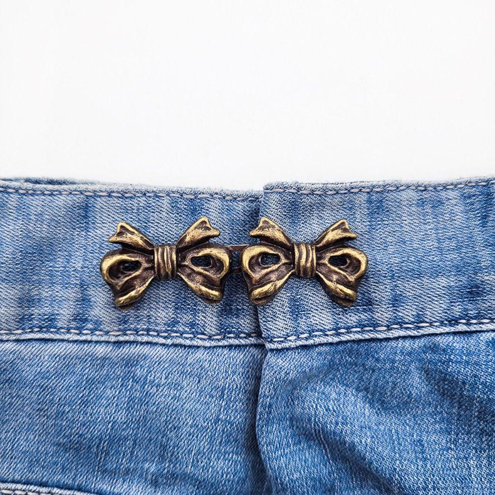 Waist Buckle Bow Pants Button Tightener Zinc Zinc Alloy Jean Buttons for Loose Jeans  Unisex