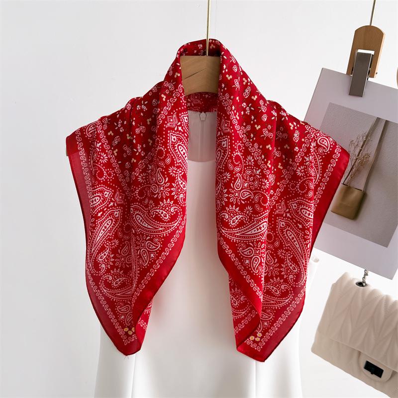 Elegant Spring Floral Silk-Blend Square Scarf - Headscarf & Neck Protection Neckerchief for Women