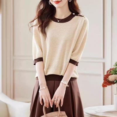 2024 Summer Women's Mid-Sleeve Knitted Pullover: Versatile, Casual Thin Sweater