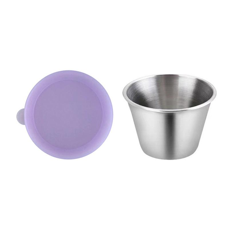 Stainless Steel Sauce Containers With Silicone Lids Reusable Leak-proof Condiment Cup Salad Dressing
