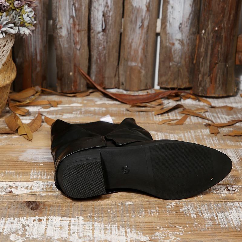 2025 New Women's Fashion Boots Pointed Toe Square Heel Short Boots Retro All-match Street Style Spring and Autumn Single Boots