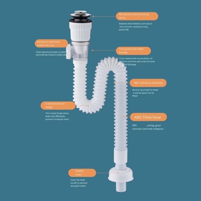 Lavandino Scarico Lavabo Idraulico Tubo di Scarico Flessibile Universale Tubo Flessibile per Scarico Lavandino Sifone Lavandino Filtro Lavandino Tubo di Scarico
