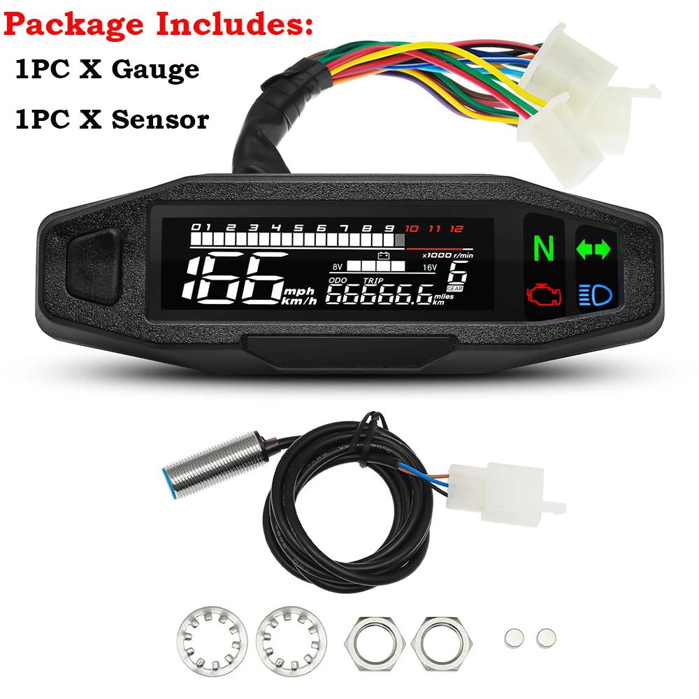 A Universal Digital Motorcycle Meter Speedometer LCD Digital Odometer RPM Fuel Level Meter Turn Signal Light for Motorcycle