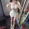 Lace Trim Patchwork Short Sleeve T-Shirt for Women - Spring/Summer Petite Straight Shoulder Top