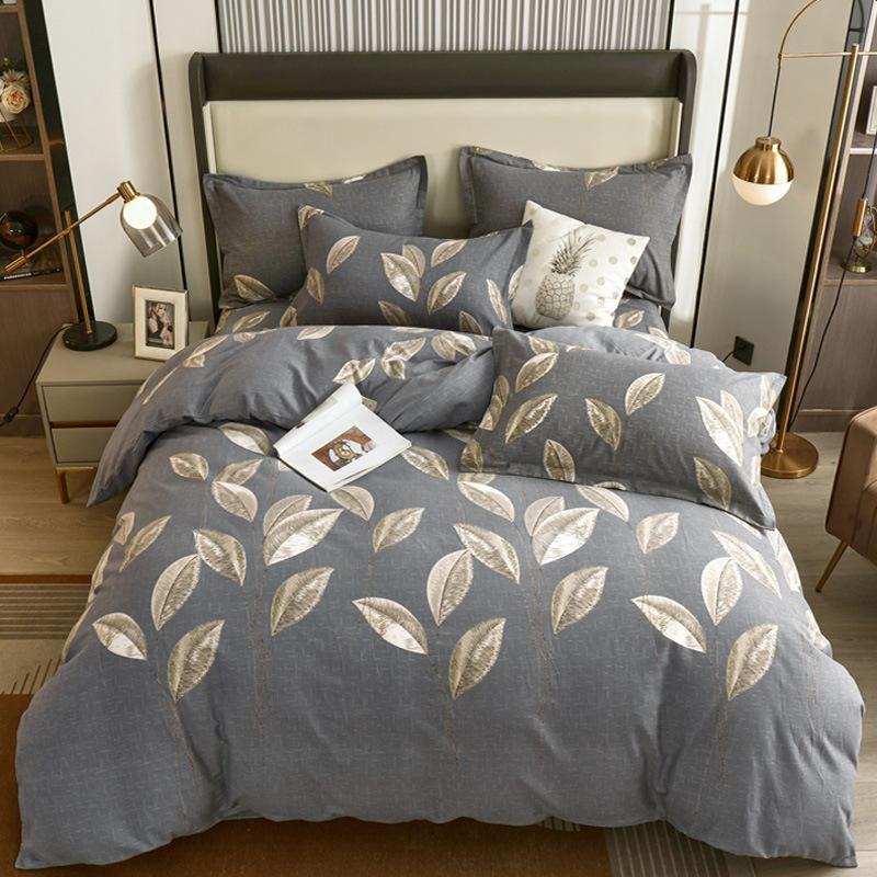 Set din patru piese din bumbac îngroșat și abradat, husă de pilota cu imprimeu, din bumbac pur, de lux, ușoară, cu abraziune, set de cearșaf de pat 4 piese