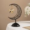 Eid Mubarak Ramadans Handheld Moon and Star Metal Hollowed Ornament Decors with Base for Muslims Islamic Party Supplies