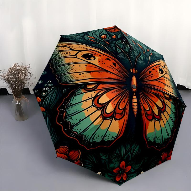 1pc Butterfly Garden Automatic Folding Umbrella - Lightweight, Retractable Design with 8-Rib Durability, Perfect for Outdoor Adventures, Fas