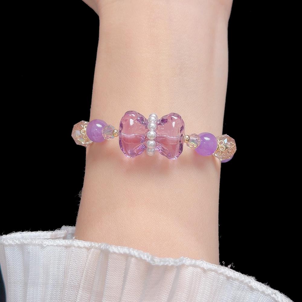 Elegante Bracciale Principessa con Fiocco, Cristalli K9 Brillanti e Dolce Ametista – Design Fairy Niche per Donne