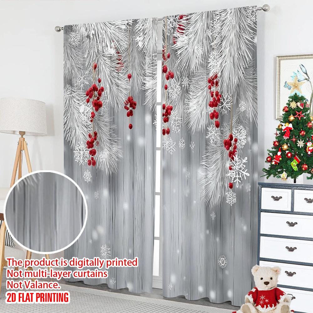 Set Of 2 Flat Printing Popular Christmas Curtains Creative Fashion Snowflakes Digital Printed Polyester Drapes Holiday Curtain