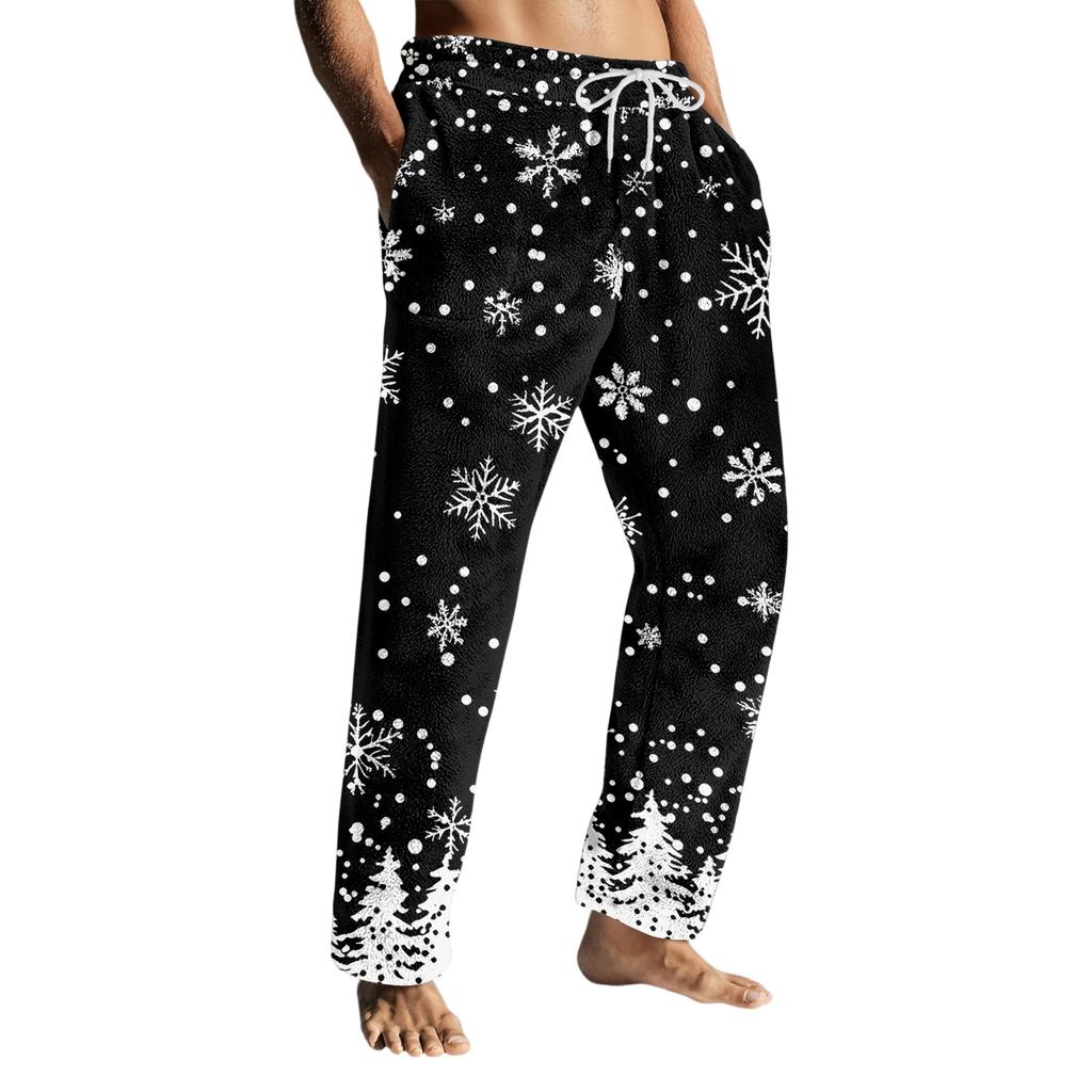 Men's Drawstring Pocket Flannel Pants Homewear Sleep Pants