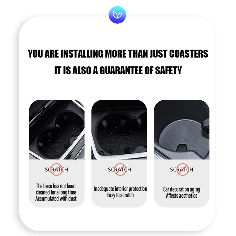 Leather Car Water Coaster Non-Slip Mat Car Bottle Holder Insert Pad For Tesla Model S Model X Model Y Cybertruck Model 3 Model Y