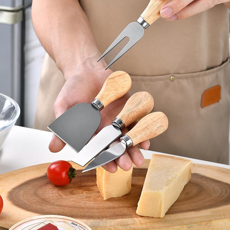 4Pcs Mini Cheese Knives Set Wood Handle Stainless Steel Cheese Slicer Cutter Small Butter Knife Spreader Kitchen Tools Gadgets