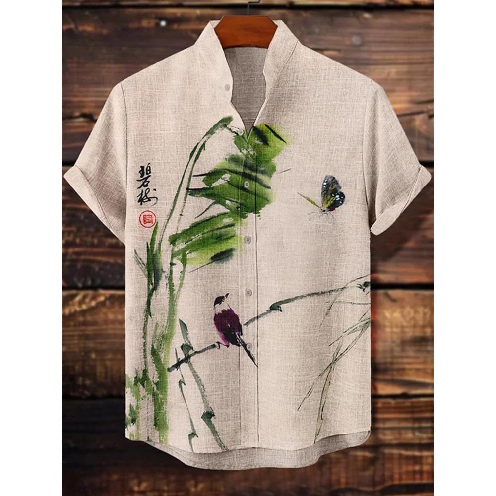 Camicia da Uomo a Maniche Corte con Stampa Ondulata, Design alla Moda, Top Estivo da Uomo, Camicia Hawaiana Casual Trendy per le Vacanze