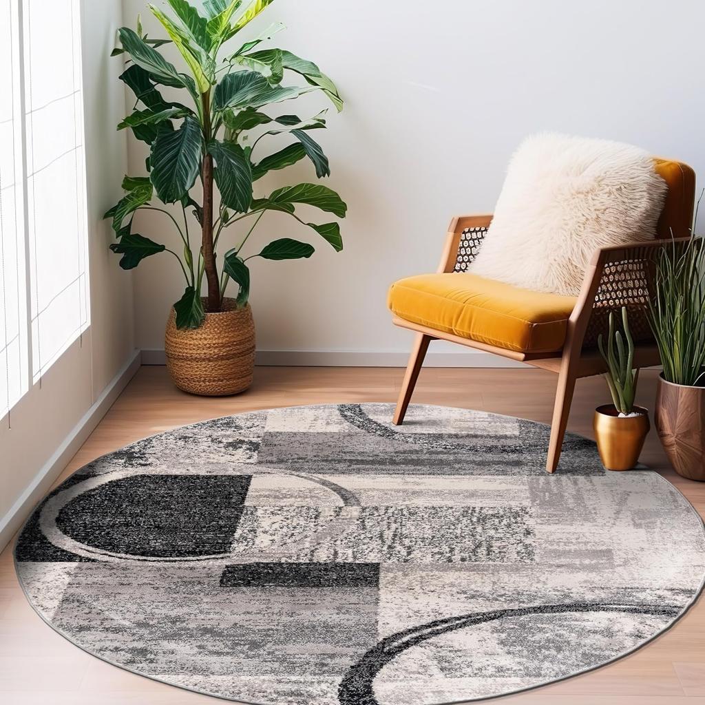 Abstract Geometric Pattern Carpet Irregular Block Design Mat Modern Artistic Home Decor Round Rug for Living Room Bedroom Office