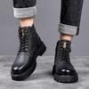 Modemarke Outdoor Dicksohlige Echtleder Herrenstiefel Baumwollgefütterte Schuhe Fell Warm Arbeitsstiefel für Herren Wolle Outdoor Lederstiefel