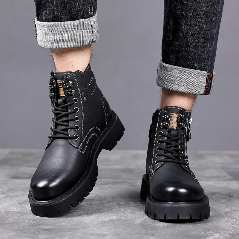 Brand Outdoor Thick Soled Genuine Leather Men's Boots Cotton-padded Shoes Fur Warm Working Men Boots Wool Outdoor Leather Boots