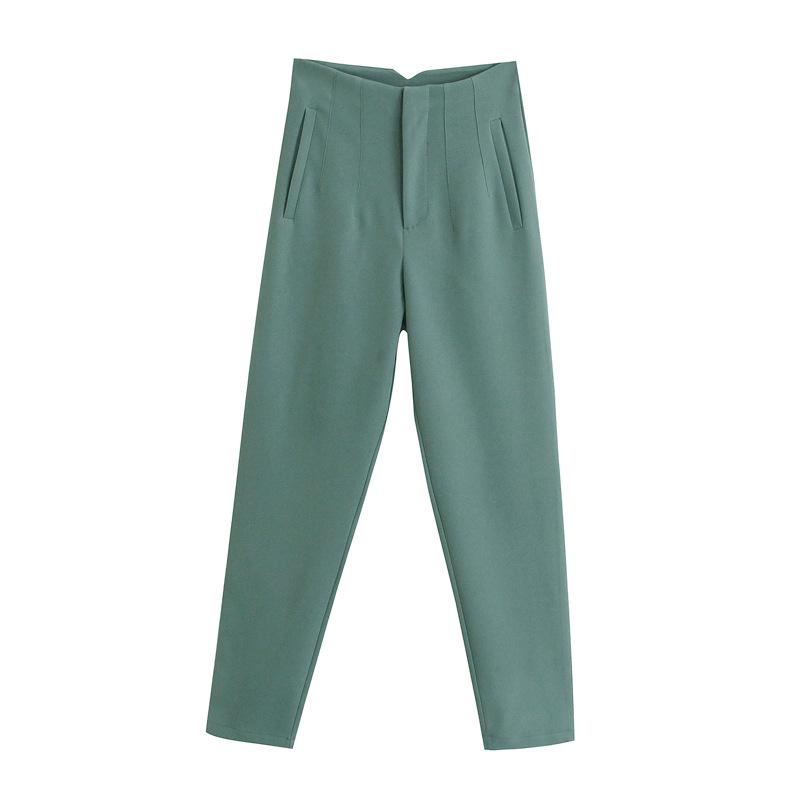 Women Solid Color High Waist Pockets Buttons Office Lady Orange Suit Pants Trousers