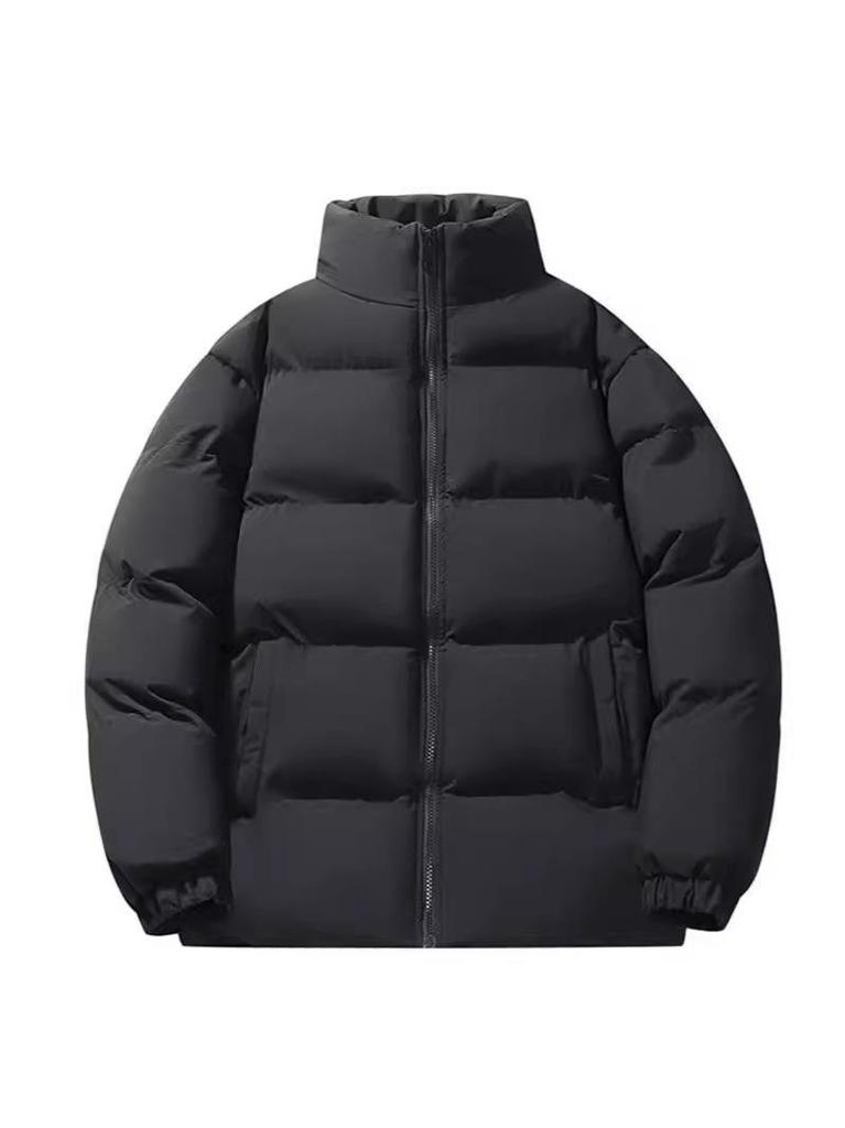 Men's Unisex Stand Collar Cotton Jacket - Solid Color, Warm, Thick, Plus Size, Trendy Autumn/Winter Coat