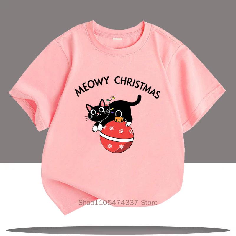 Children Funny Cute Cat Print Tshirts For Girls Boys Summer Casual Colorful Tops Kids Comfortable Crew Neck Short Sleeve Tees