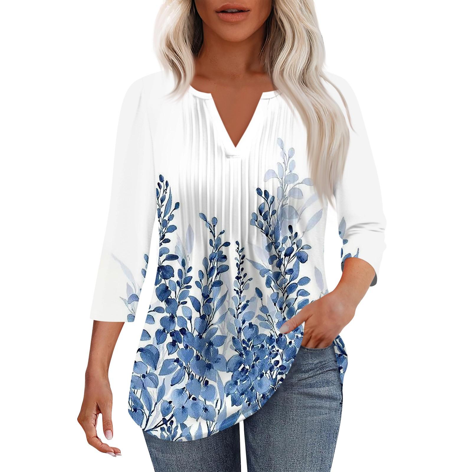 

Женская модная повседневная плиссированная футболка с V-образным вырезом и рукавом семь четвертей XL белый