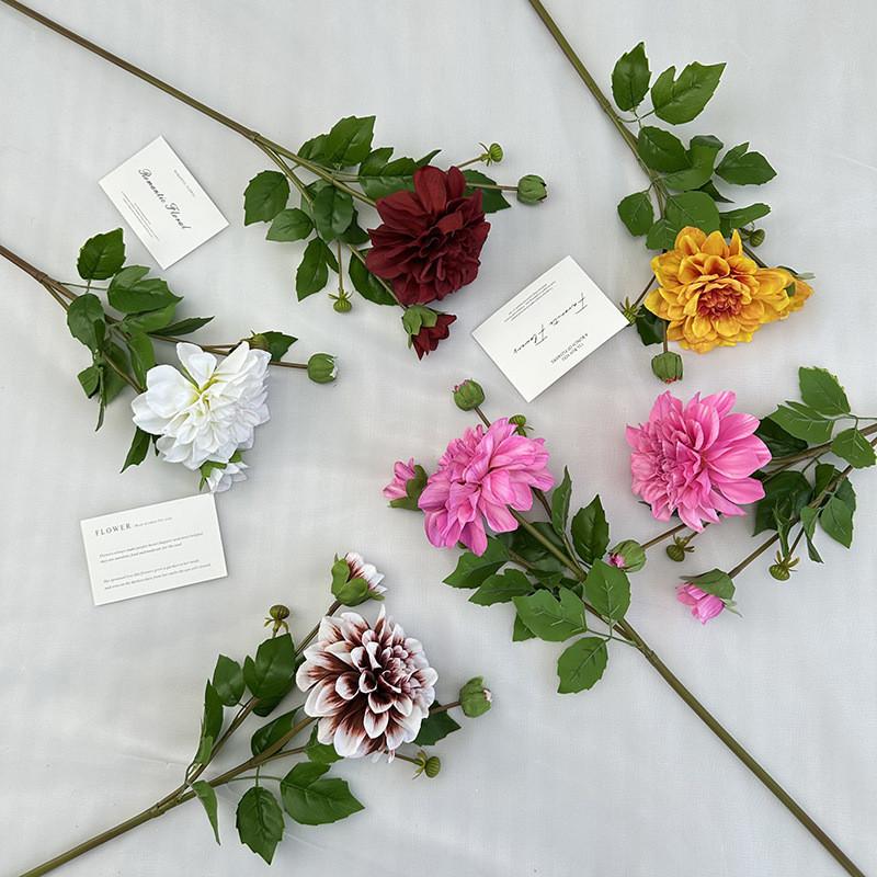 Artificial Flower Wedding 3head 3d Dahlia Silk Fabric Event Photography Decor